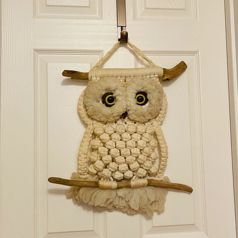 Vintage Mid Century Macrame Owl Wall Decor